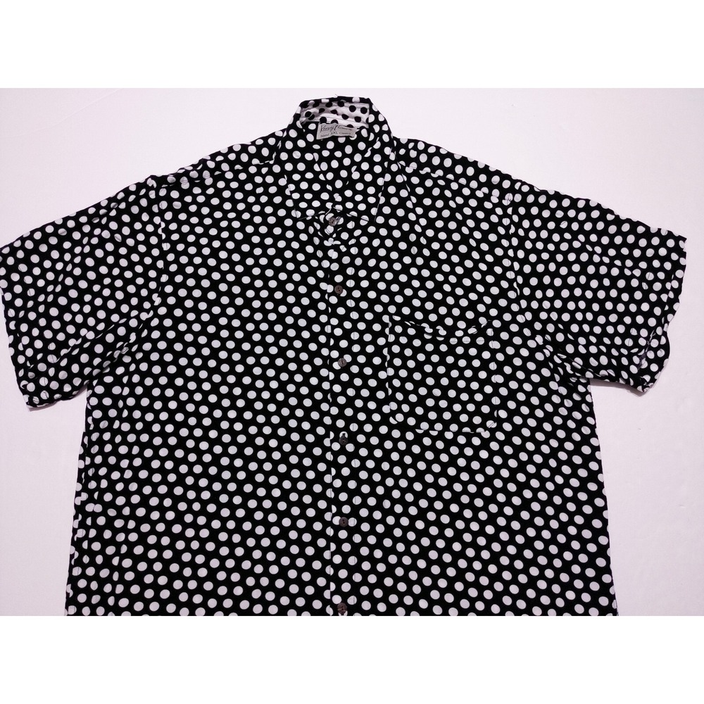 KENNY FLOWERS Short Sleeve Camp Shirt Rayon Black Polka Dots XXL 2XL - Picture 8 of 10